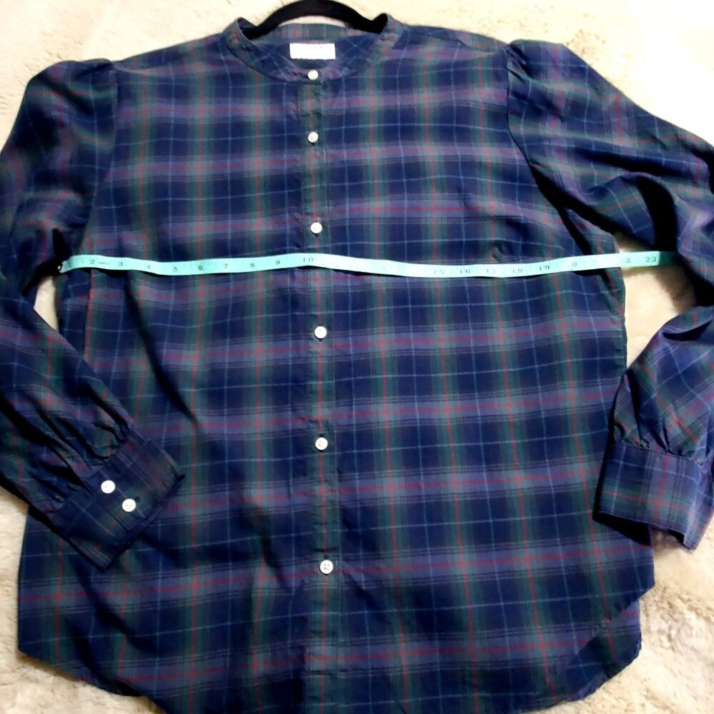Untuckit Plaided Cottagecore Peasant/Puff Sleeves Collarless Lightweight Size 14 - Picture 2 of 7